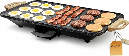 Plancha eléctrica plana de 12 x 20 pulgadas, calentamiento rápido y uniforme de 1700 W, revestimiento antiadherente de granito ILAG, superficie