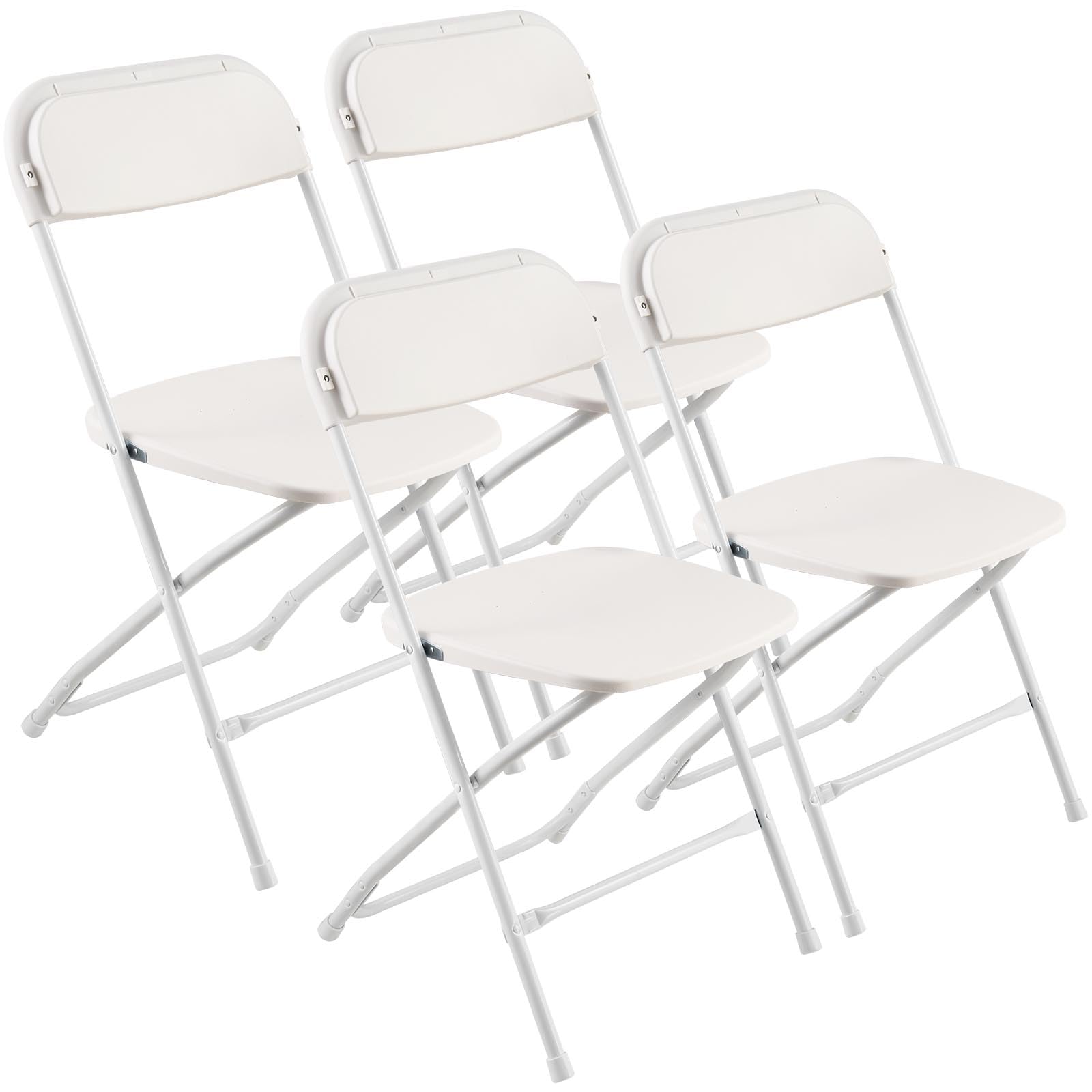 VEVOR Lot de 4 Chaises Pliantes Portables, Chaise de Salle à Manger en Plastique avec Cadre en Métal, Sièges Empilables pour Intérieur et Extérieur, Maison, Cour, Jardin, Fêtes, Événements, Blanc