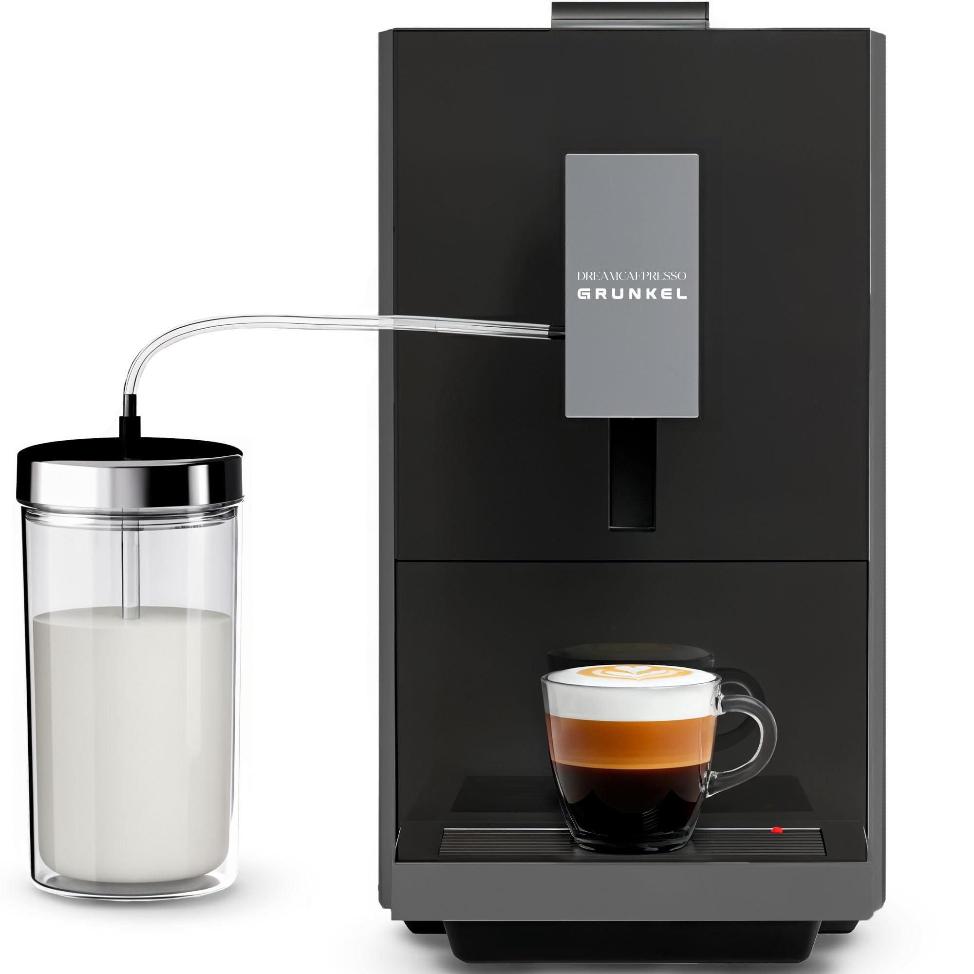 Grunkel DREAMCAFPRESSO Super automatyczny ekspres do kawy, 1,2 l, 5 napojów, ekran dotykowy, automatyczny spieniacz i podgrzewacz do mleka, zdejmowany młynek, 20 bar