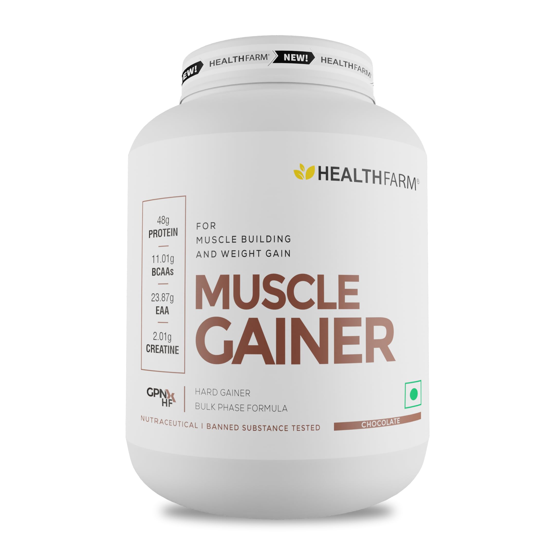 Healthfarm Muscle Gainer with High Protein and Carbs | Helps Gain Muscle Mass & Body Weight (Chocolate, 3kg-6.6 lbs) (B0CM3NBY47) Amazon Price History, Amazon Price Tracker