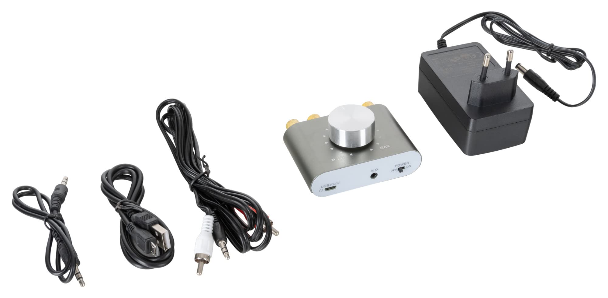 McGrey MAMP-250BT Mini Amplificatore Hi-Fi 100 Watt, Contatti placcati oro | Ricevitore Bluetooth 5.0, Ingresso AUX (mini-jack stereo), Uscite con morsetti a vite per cavi nudi o banana plug