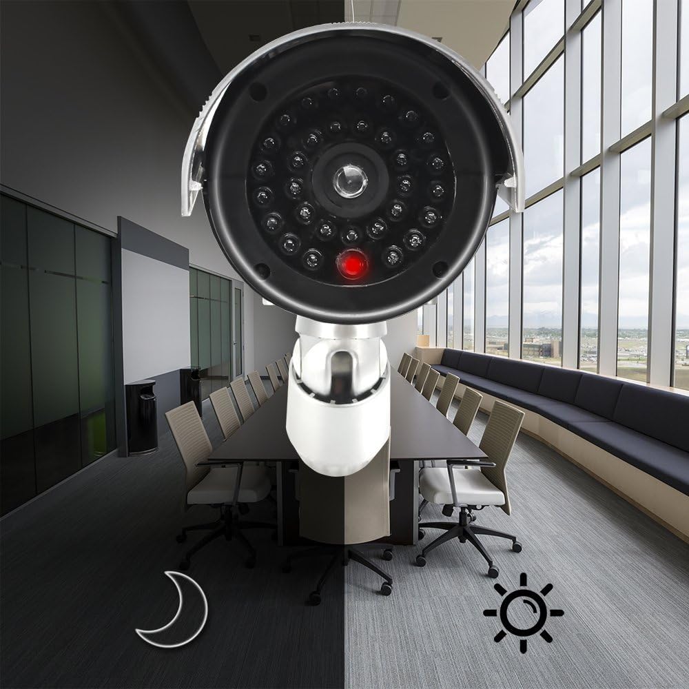ERWEY Dummy kamera do monitoringu CCTV z migającym światłem LED, 4 sztuki (srebrna)