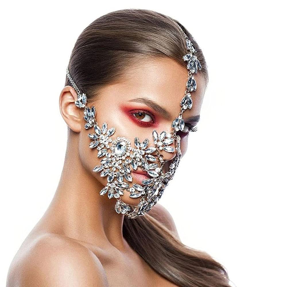 STONEFANSCrystal Party Face Mask Chain for Women, Rhinestone Mask Chain Sparkly Masquerade Party Jewelry Decorations