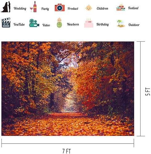 Miniatura 2 de EOA Fondo de fotografía de hojas de arce de 7 pulgadas de ancho x 5 pies de alto, paisaje de túnel amarillo caído, fondo de temporada natural, árbol