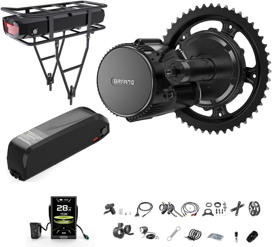 BAFANG 250W 350W 500W 750W 1000W Middle Motor Kit mit optionalem Akku, BBS01 BBS02B HD Mittelmotor DIY 8Fun E-Bike-Umbausatz mit LCD-Display & EBike-Akku für BB 68-120MM E-Bike.