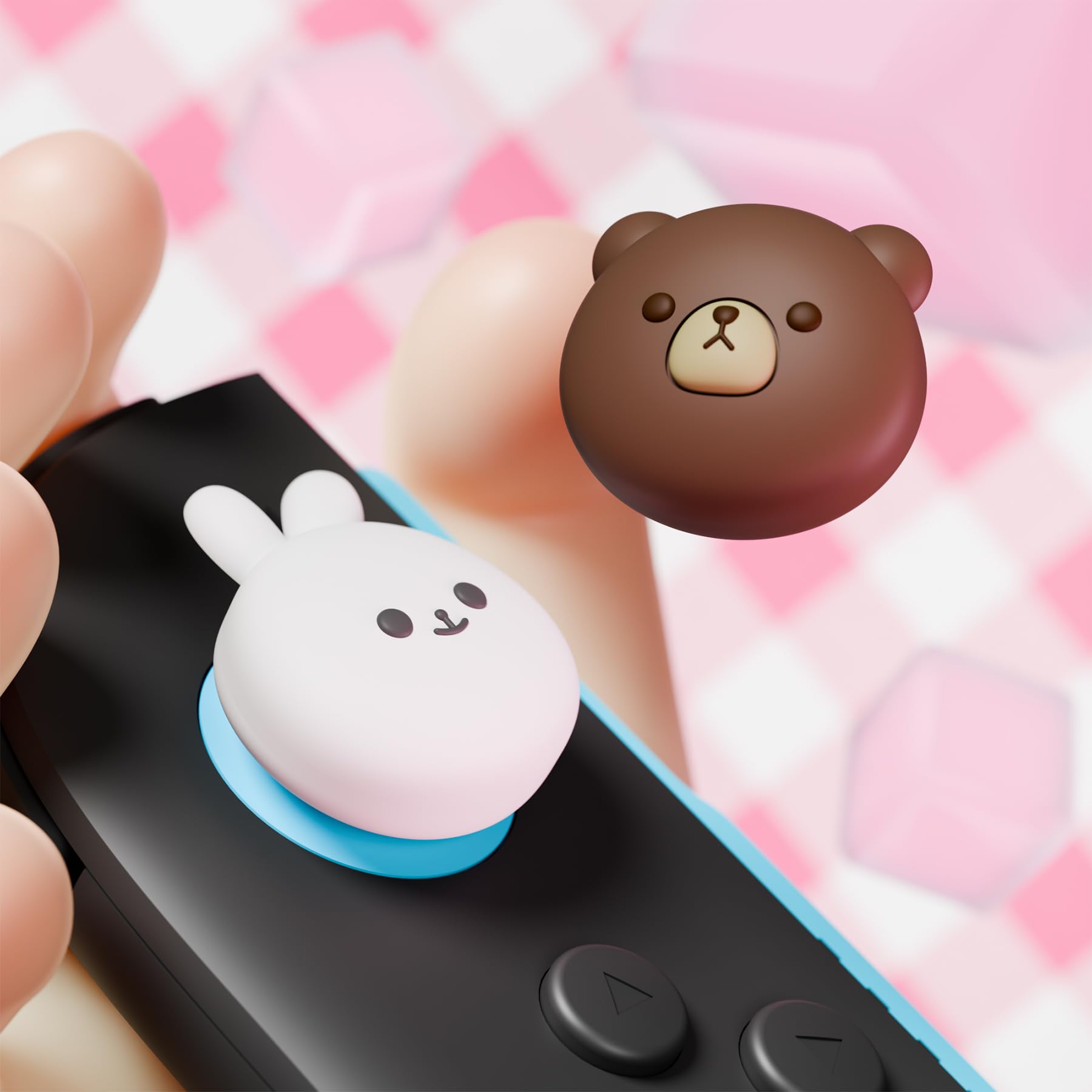 PlayVital 4 Piezas de Agarres para el Pulgar para Nintendo Switch 2 2025, Kawaii Tapas de Silicona para Joysticks de Joycon, Protector para Joystick, Accesorios para Switch 2 (Oso & Conejo)