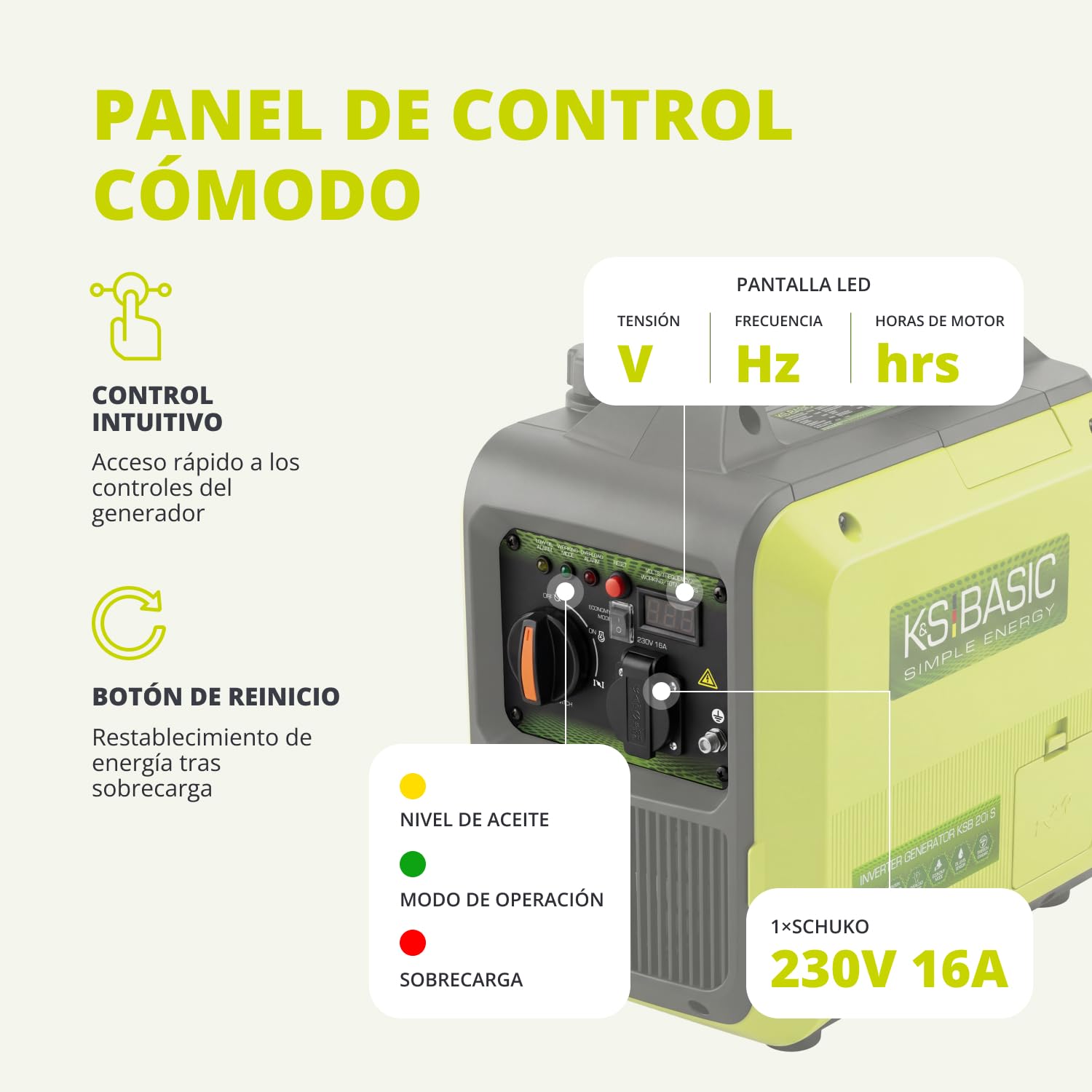 K&S BASIC 20i S Inverter-Generator 2000 W, Notstromaggregat Benzin, Stromaggregat 230V - reiner Sinuswelle, Stromerzeuger mit Eco-Modus, LED-Display, 1,8 kW Nennleistung, tragbar, für Camping, Zuhause