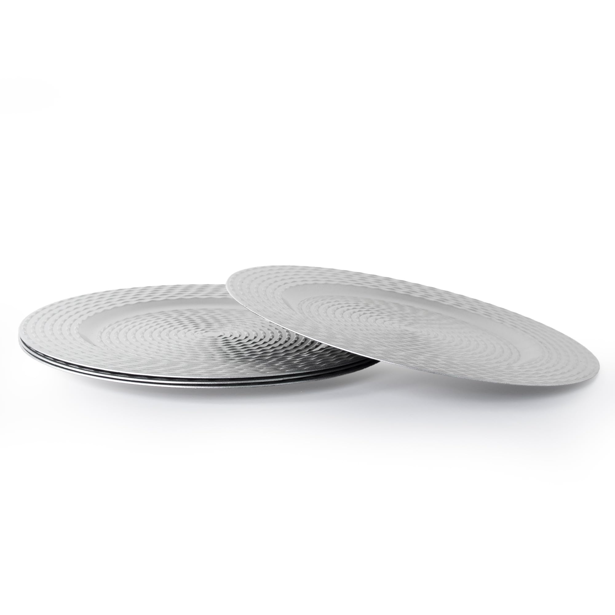 Rammento 4-Pack 33cm Textured Silver Plastic Reusable Charger Plates | Decorative Christmas Dinner Set, Festive Dinnerware Accessories | Large Tableware Placemat Plate Set for 4, Table Protectors