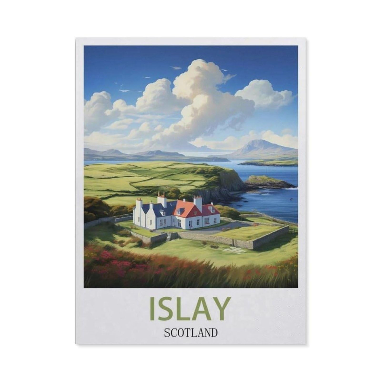 Beayodkp （50 X 60 Cm/19.68 X 23.62 Inches） Full Diamond 5D Diy Diamond Painting，Islay Scotland Vintage Travel Posters，3D Diamond Embroidery Cross Stitch Mosaic Needle Works-Cf22