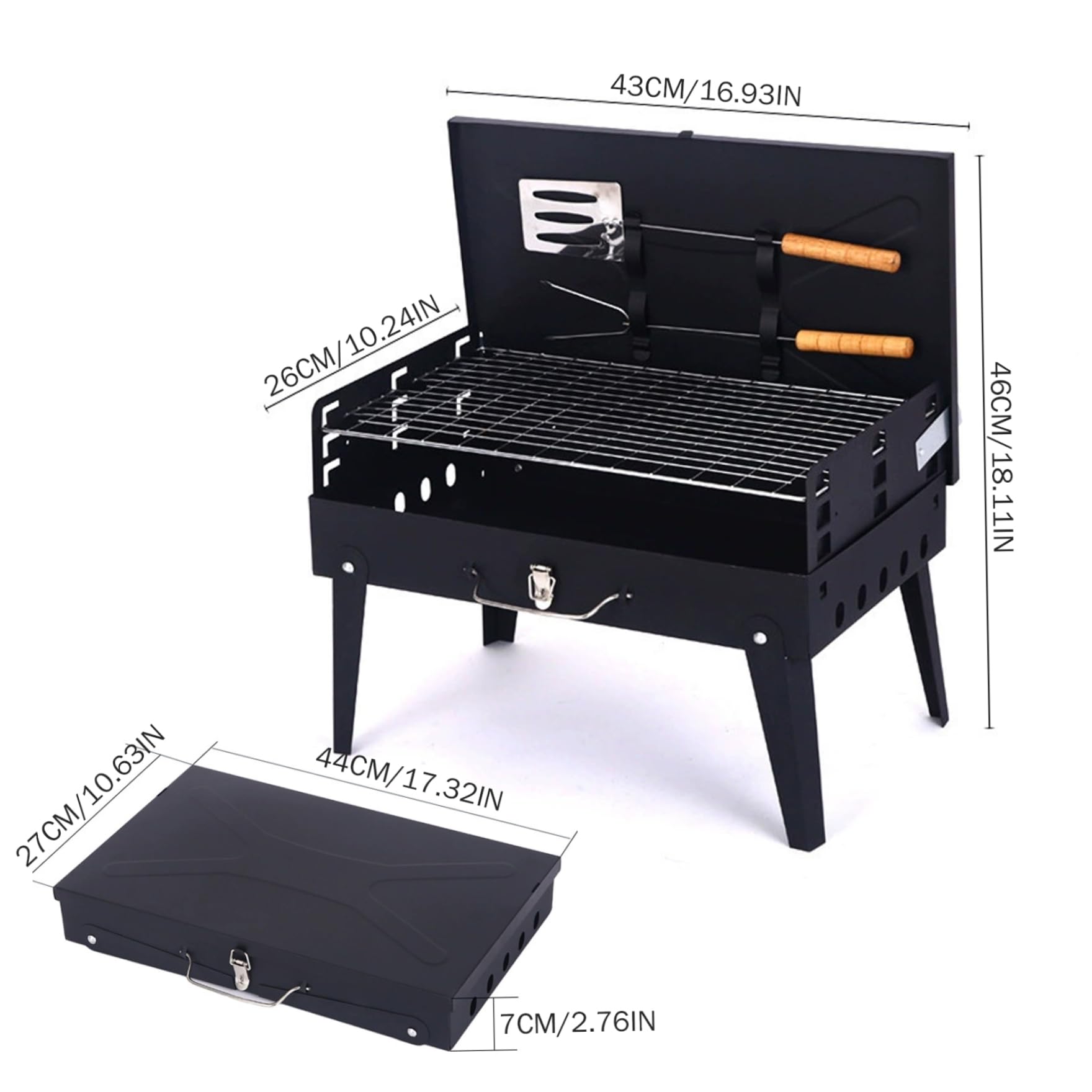 Grill Ogrodowy, Przenośny Grill Na Węgiel Drzewny Z Zestawem Narzędzi, Składany Lekki Grill, Wysokość Odpowiednia Na Kemping, Piknik, Patio, Plażę, Wędrówki, Do Parku