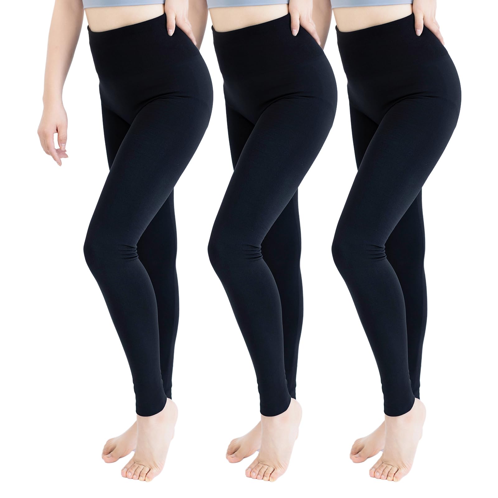 TRIUNION 3 Pack Fleece Lined Leggings Women - High Waisted Winter Leggings for Women Tummy Control Warm Yoga Workout Pants