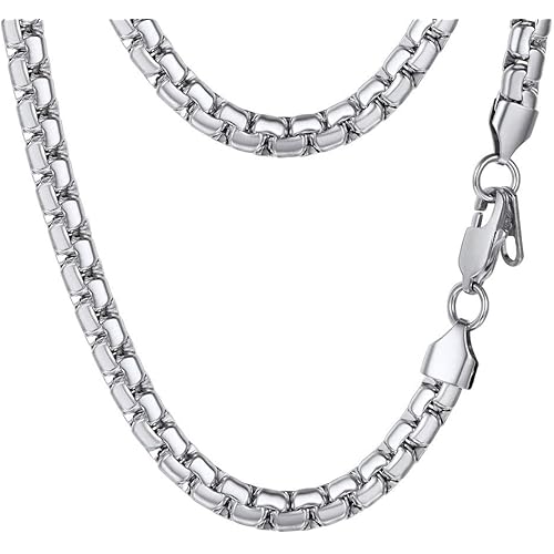 PROSTEEL Stylish Stainless Steel Flat Box Chain Necklace, Silver/Gold/Black Tone, Nickel-Free, Hypoallergenic Jewelry, 14”-30”, Come Gift Box