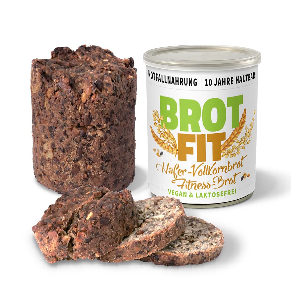 ration1 Fitness Hafer-Vollkornbrot 8 x 500g, 10 Jahre haltbar | Brot in der Dose, vegan & laktosefrei, Camping Essen, Outdoor, Festival, Notfallnahrung