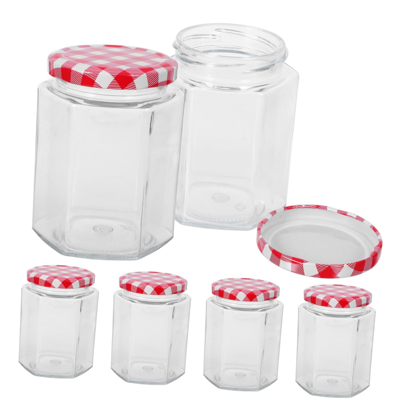 Mikinona Set di 6 Barattoli di Vetro Esagonali 250ml con Coperchi