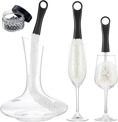 Boao Juego de 3 cepillos de limpieza para decantadores, cepillo limpiador de copas de vino, juego de cepillos de limpieza de botellas flexibles con