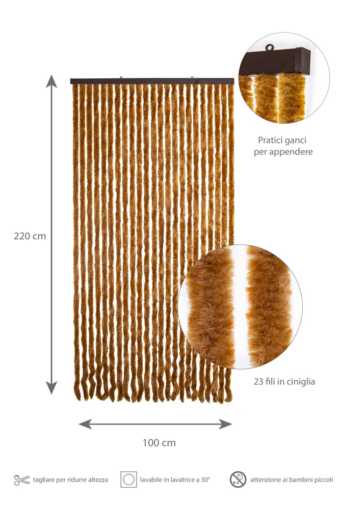 VERDELOOK | Tenda Ciniglia da Sole 100x220 cm, Bronzo, Fili: 23, Tenda per Porta Anti Insetti e Luce