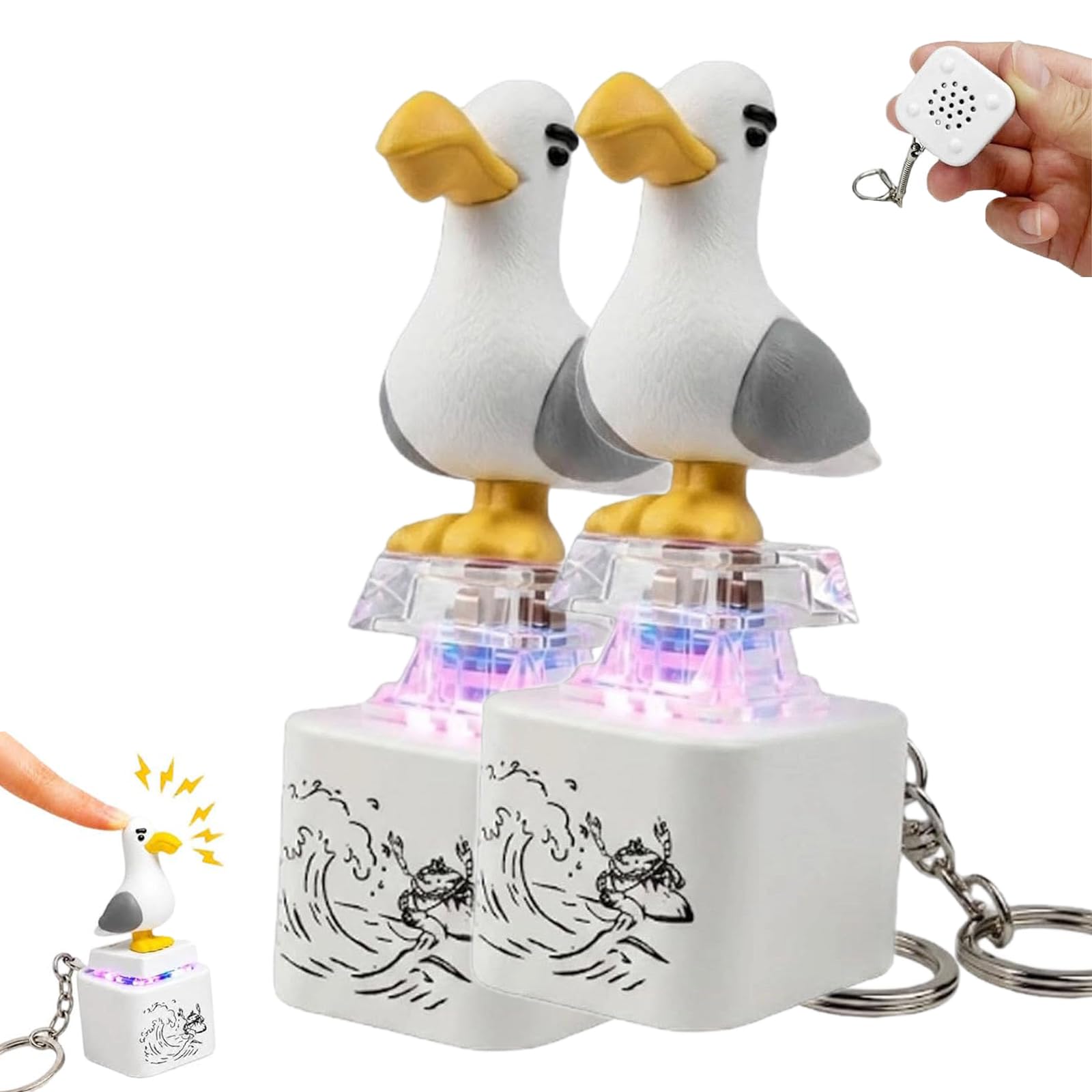 Seagull Mine Sound Button Keychain, Rechargeable Portable Gadget With Quacking Sound & LED Light, Funny Interactive Desk Decor Novelty Gift For Friends & Family (2pcs)