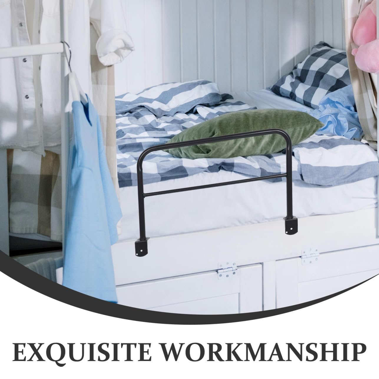 BESPORTBLE Sponda di Sicurezza per Letto Dormitorio 20 inch in Ferro Nero | Student Dorm Bed Rail, Removibile con Clamp senza Trapano, Decorazioni Scuola per Loft Bed