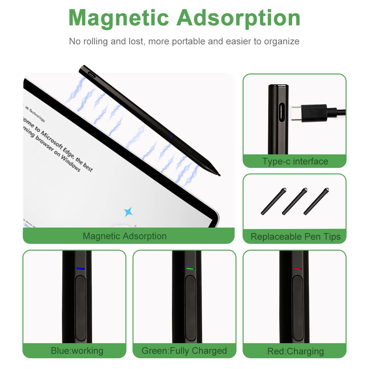 MPP 2.0 スタイラスペン HP Envy X360 Specter X360 Pavilion x360 2-in-1 ノートパソコン 4096  圧力感度 パームリジェクション 純正デジタルHPペン交換用 ブラック