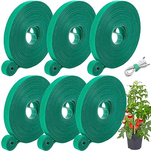 GCTWFYK Plant Tape 6 Roll 196 Ft Green Garden Tape Adjustable Twist Ties for Plants Support 1/2 Reusable Garden Ties for Climbing Plants Gardening Tape for Outdoor Indoor Plants