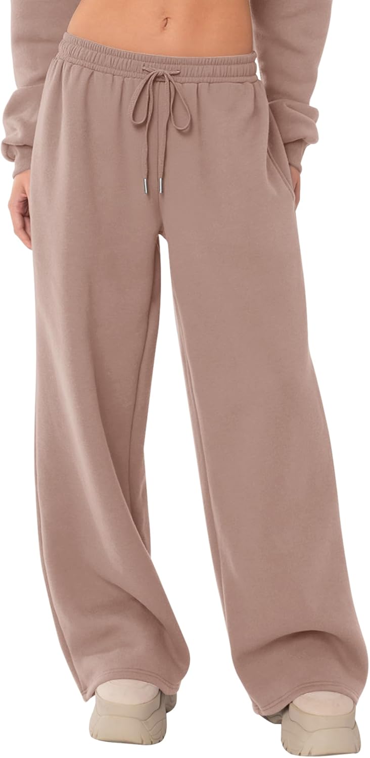 LOMON Women's Sweatpants Wide Leg Fleece Lined Sweat Pants Spring Winter Clothes 2026 Baggy Drawstring Joggers with Pockets