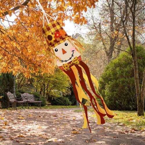 NOVWANG Fall Scarecrow Windsock Front Door Wind Sock Autumn Windsock Thanksgiving Outdoor Hanging Scarecrow Decorations for Home Farmhouse Garden Yard Decor