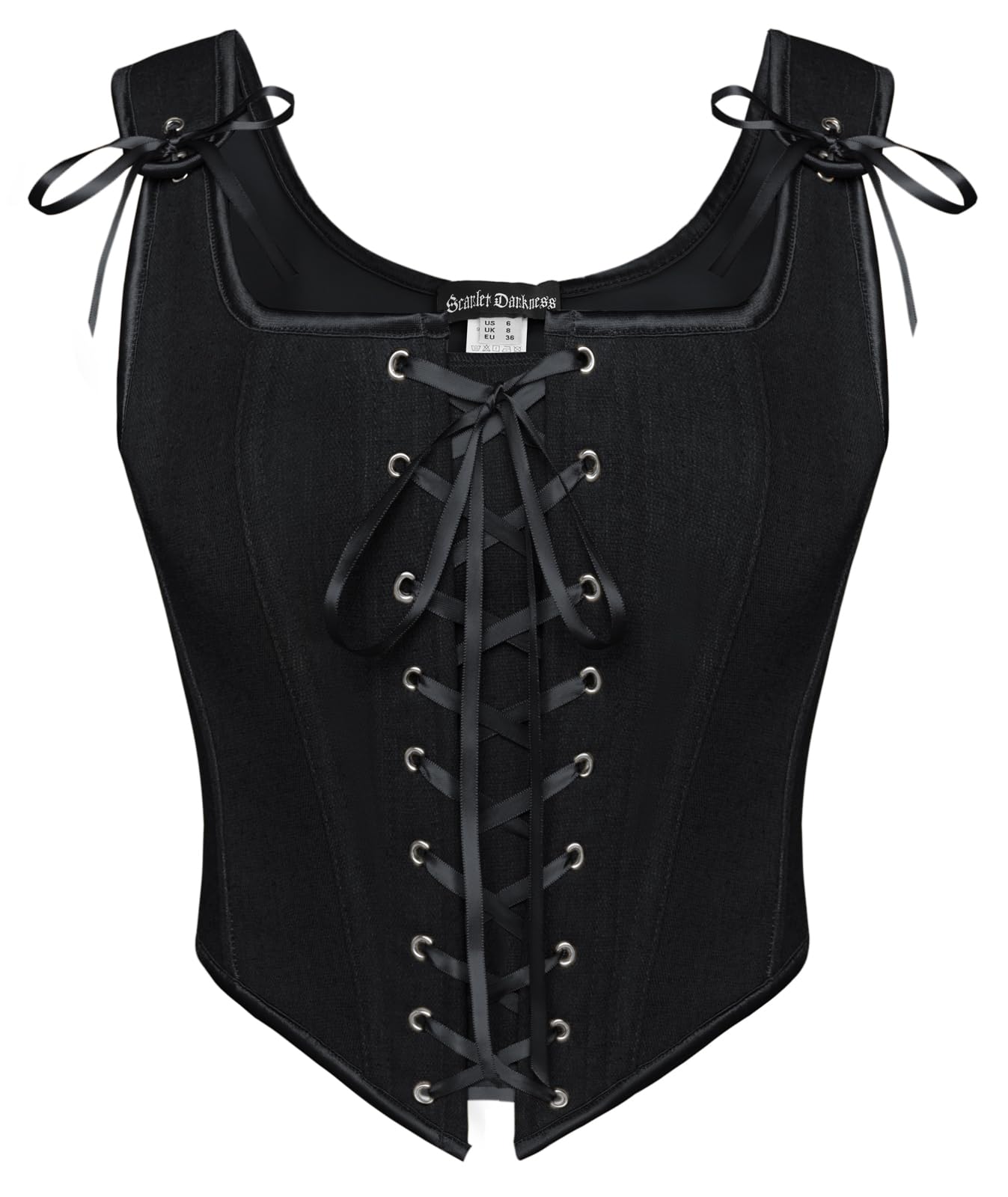 Photo 1 of Scarlet Darkness Women's Renaissance Corset Tops Vintage Lace Up Overbust Bustier Bodice Deep Black 14