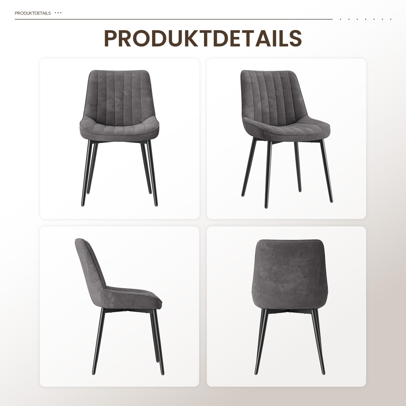 COLAMY Samt Esszimmerstühle 4er Set – Gepolsterte Stühle für Esszimmer & Küche mit Metallbeinen, Dickem Sitzpolster & Rutschfesten Füßen, Grau