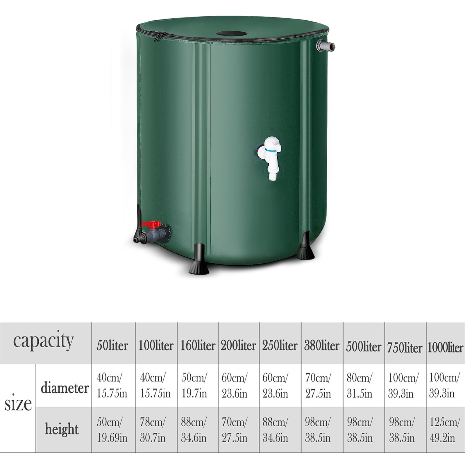 Tanque de recolección de Agua de Lluvia de 500 l, depósito portátil de Almacenamiento de Agua, Flexible para diversas situaciones, Ideal para Exteriores y Jardines (Negro)