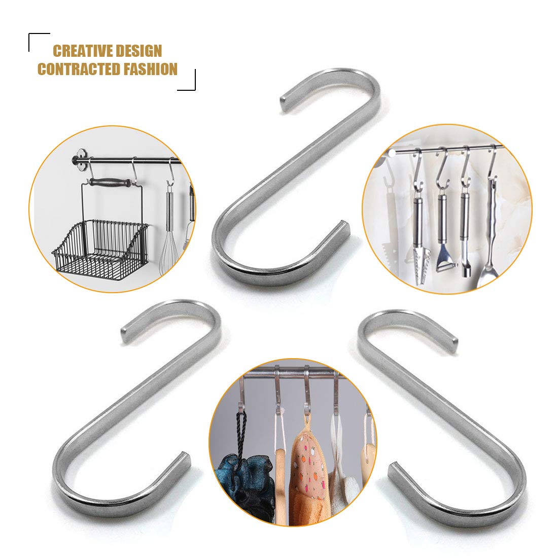 10 ganchos en forma de S de acero inoxidable para utensilios de cocina, oficina, baño, armario, garaje, oficina, hogar, etc.