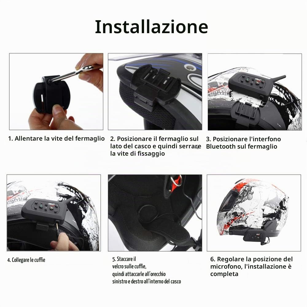 EJEAS V6 Pro 1200M Impermeabile Interfono Moto, Moto Auricolare Bluetooth con Cancellazione del Rumore, Comunicazione Bluetooth per Casco Moto con Fino a 6 Riders (2 Pezzo)