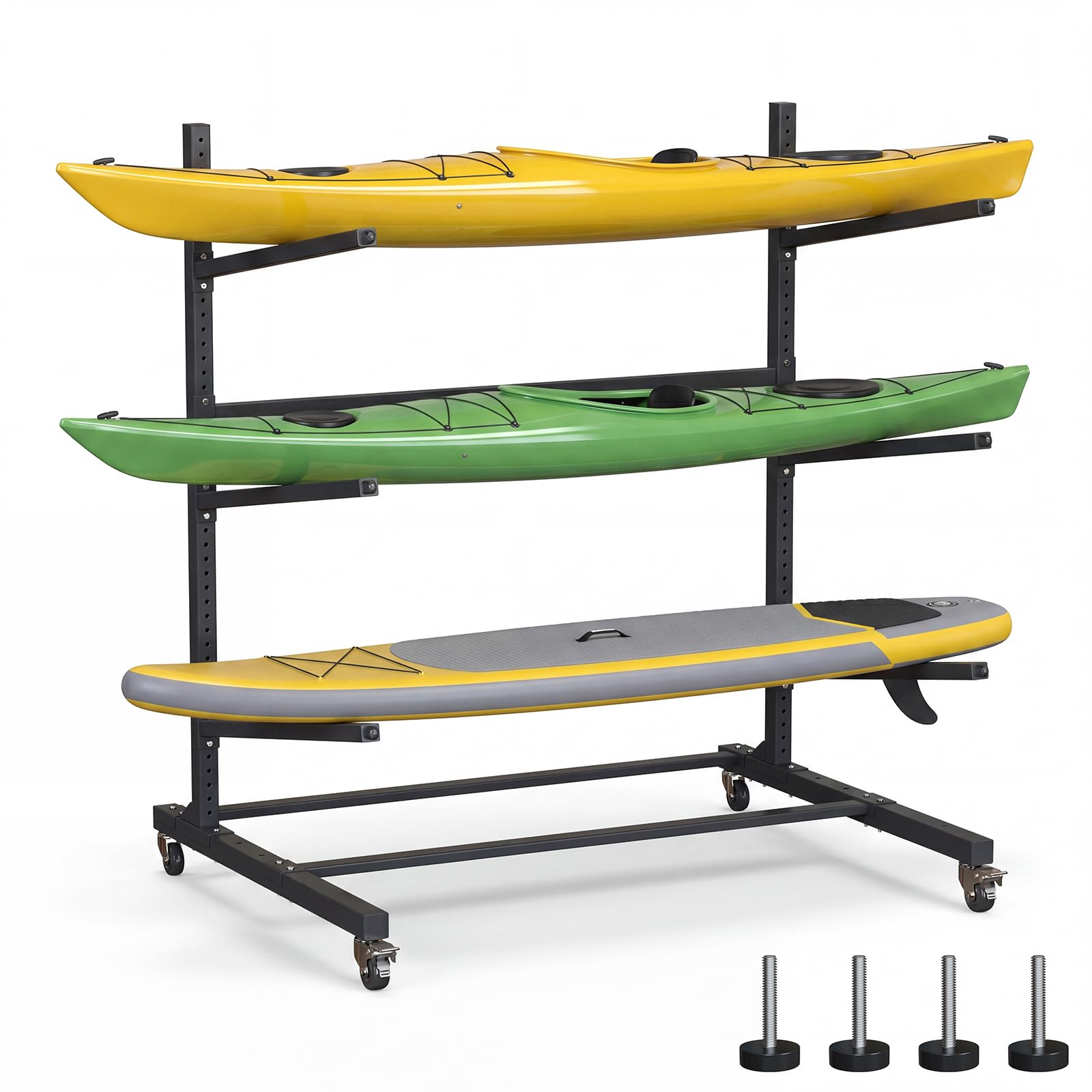 Noliven Kayak Storage Rack with Wheel, Adjustable Kayak Racks, Carbon Steel Water Sport Watercraft Storage Rack for Canoes or Surfboards