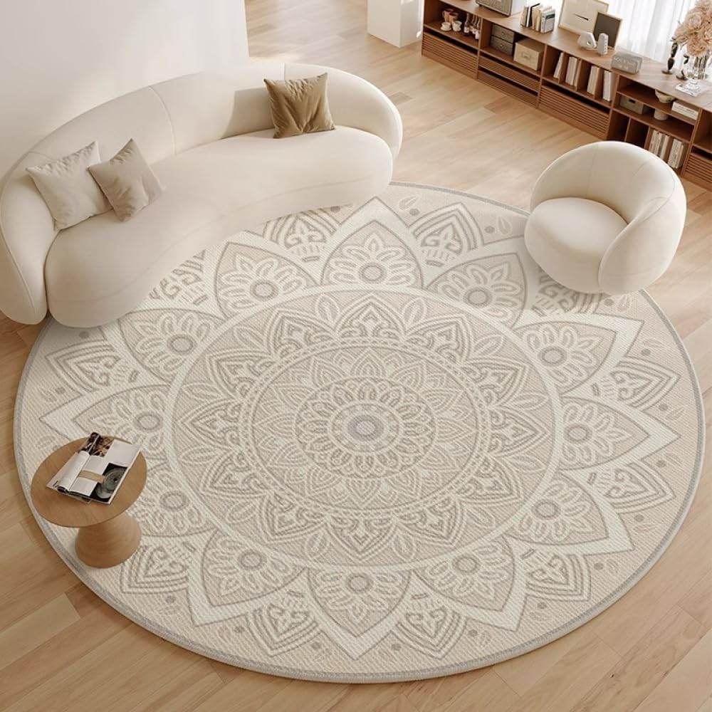 Tapis rond tribal vintage 80 cm lavable pour salon et chambre