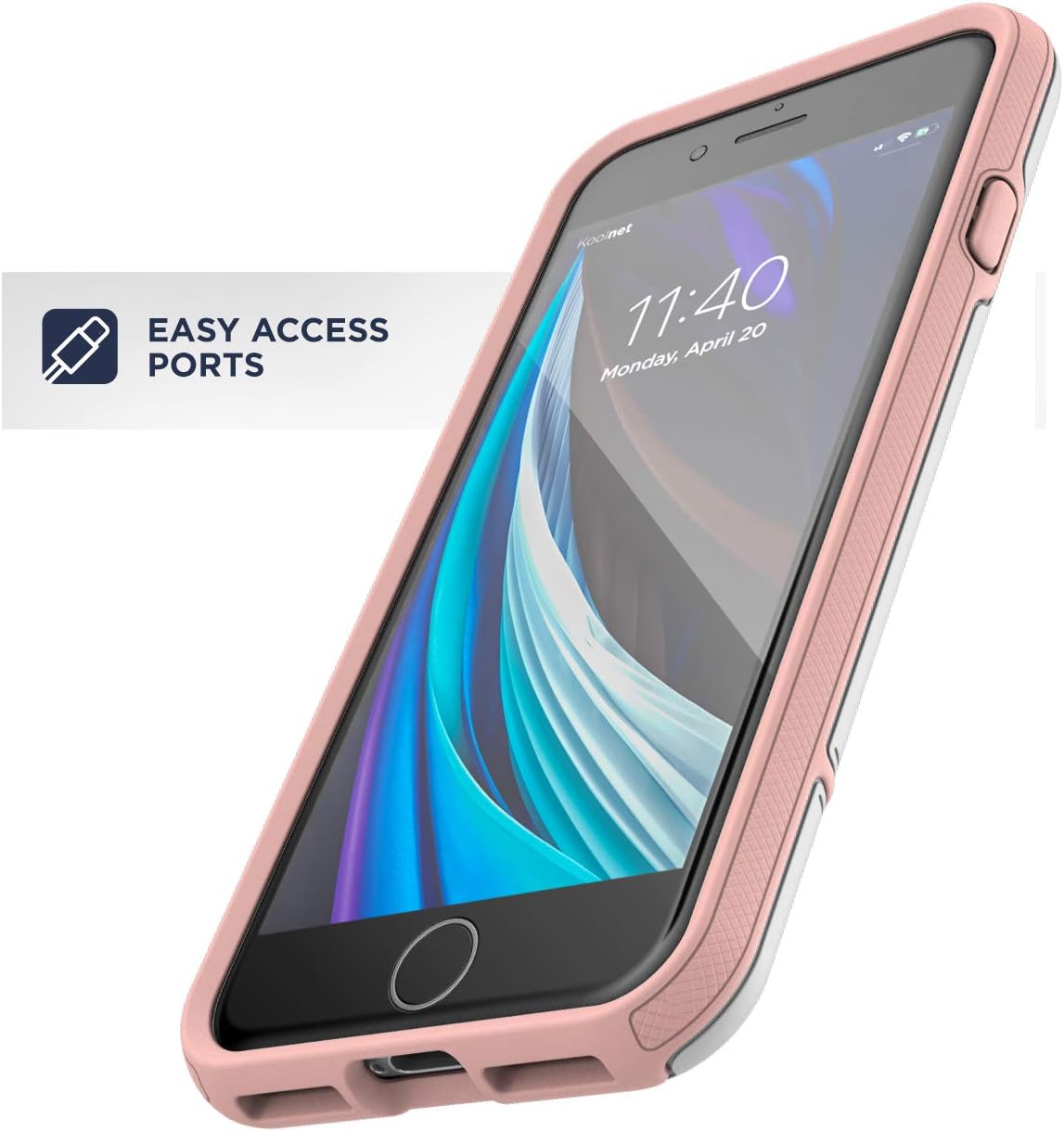 Encased Rebel Armor for iPhone SE Case (SE2 SE3 / 2020, 2022) Protective Full Body Phone Case (White/Pink)