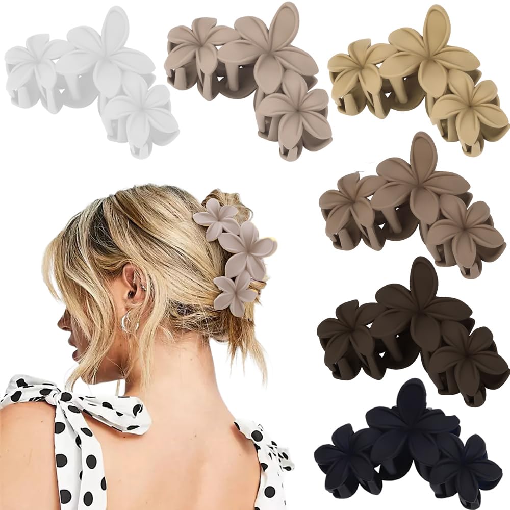 Ahoney 6PCS Flower Hair Clips for Women, Big Claw Clips for Thick Hair Nonslip, Hawaiian Cute Hair Clips Banana Clip Beach Hair Accessories for Women