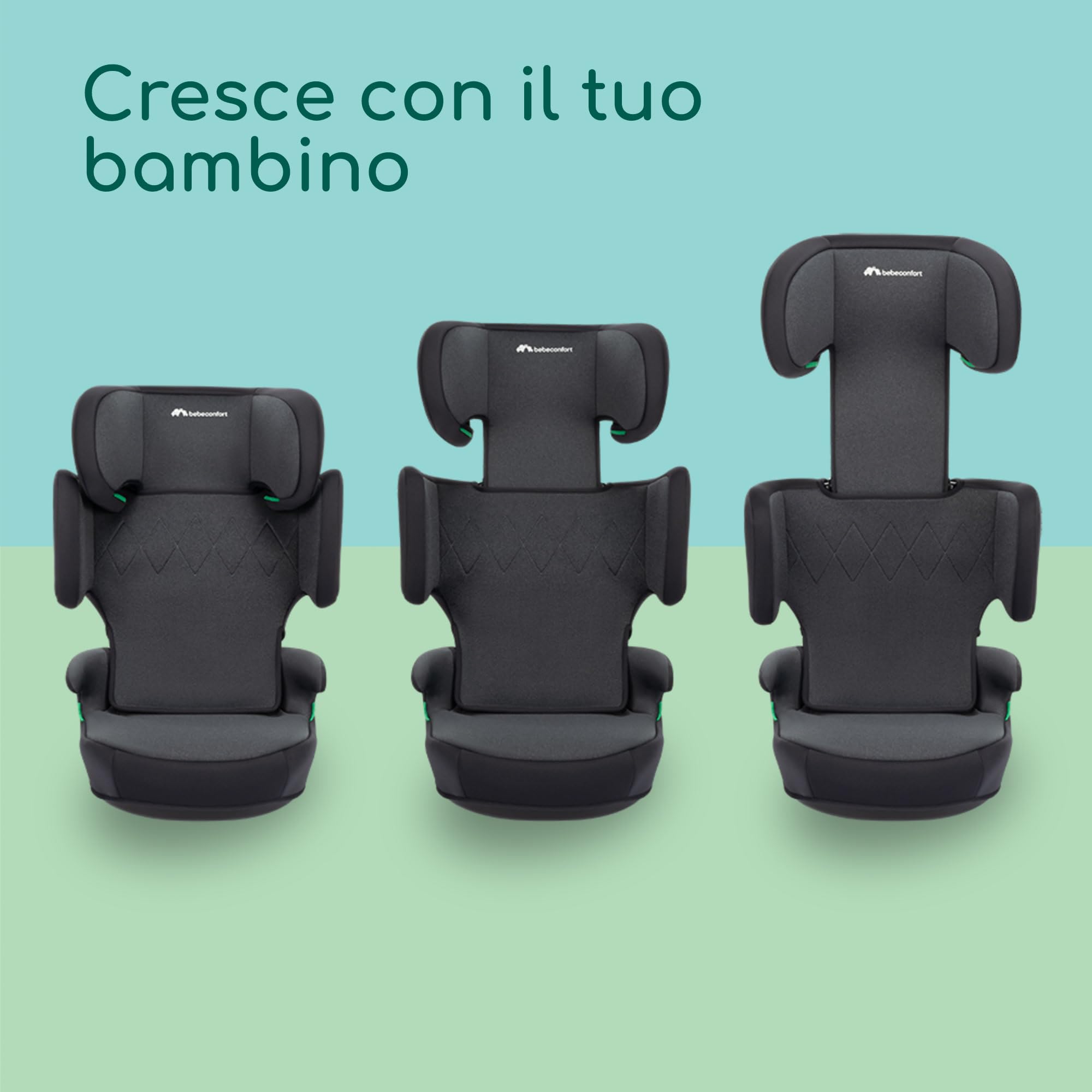 Bebeconfort RoadSafe i-Size, Seggiolino Auto 15-36 kg per Bambini, 3,5-12 anni (100-150 cm), Seggiolino Auto Pieghevole e Portatile da Viaggio (3 kg), 14 Posizioni Poggiatesta, Tinted Black