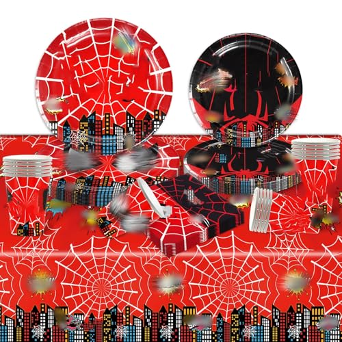 Birthday Party Tableware Kids- 51PCS Hero Birthday Party Decorations Cartoon Themed Party Favor Supplies Paper Plates Cups Napkins Tablecloth for Boys Girls Baby Showers Deco