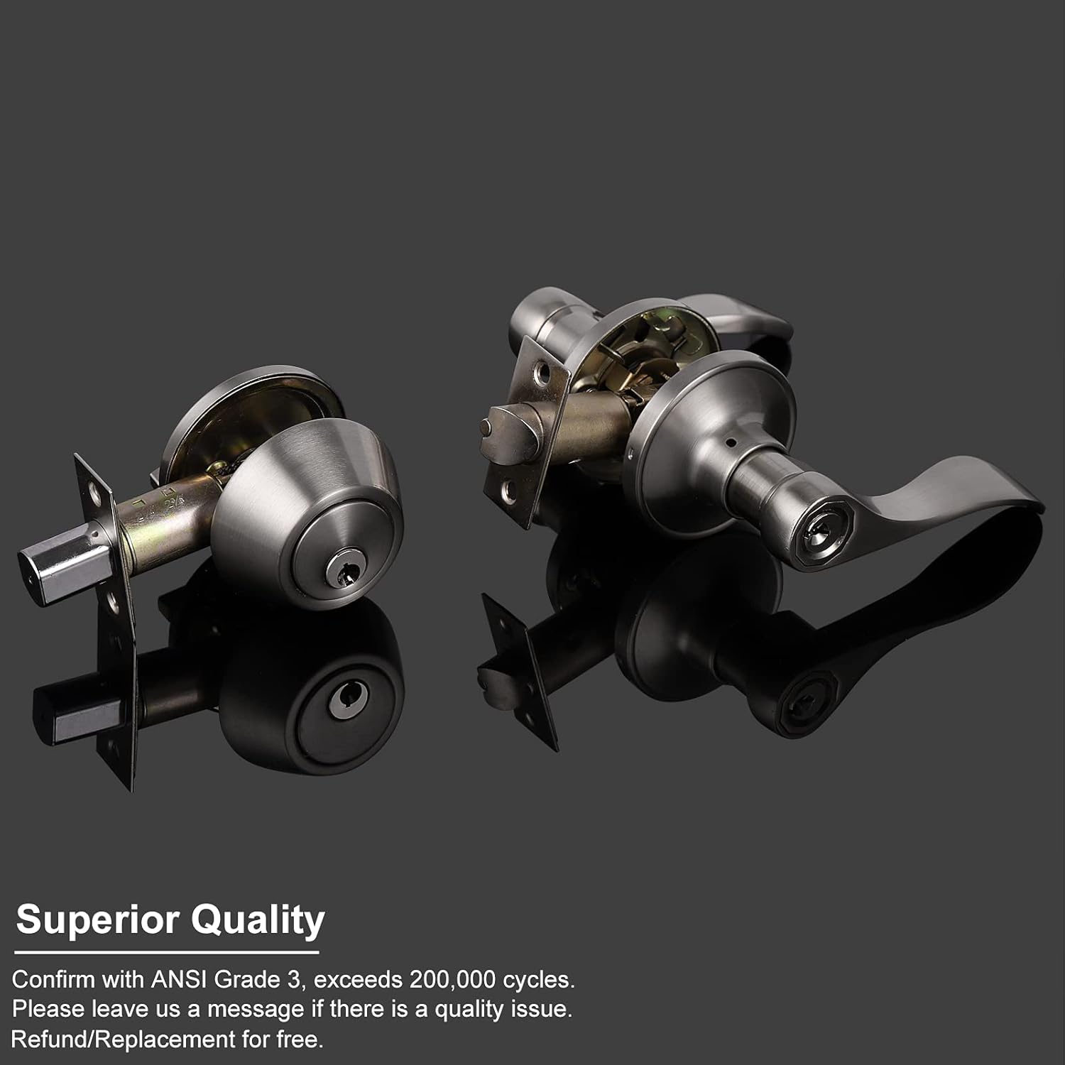 Suреr Dеаl Prоduсt 5 Pack Entry Door Knob and Deadbolt Lock Set, handleset with Single Cylinder Deadbolt Combination Set in Satin Nickel Finish, Reveriable-Right or Left Handed, Keyed Alike