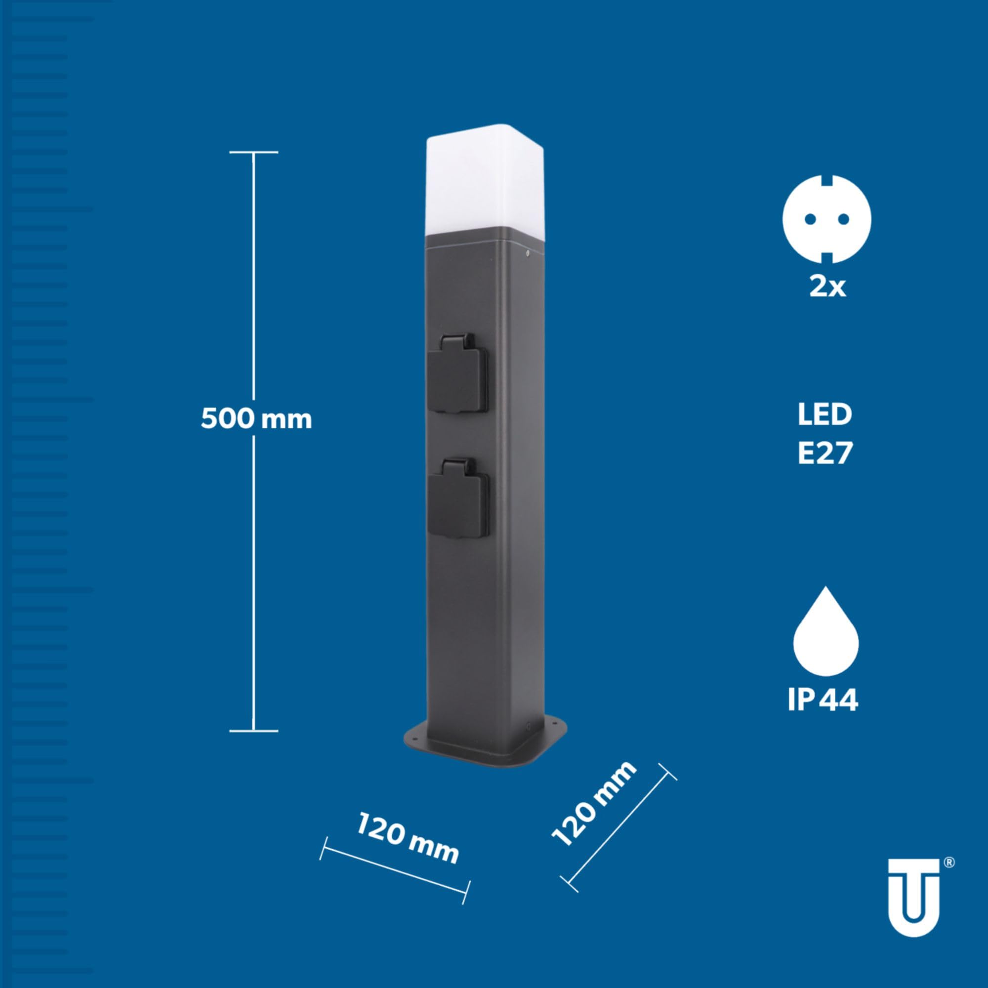 Image secondaire de Colonne de Jardin en Aluminium avec 2 Prises Schuko et Lampe E27 - Anthracite