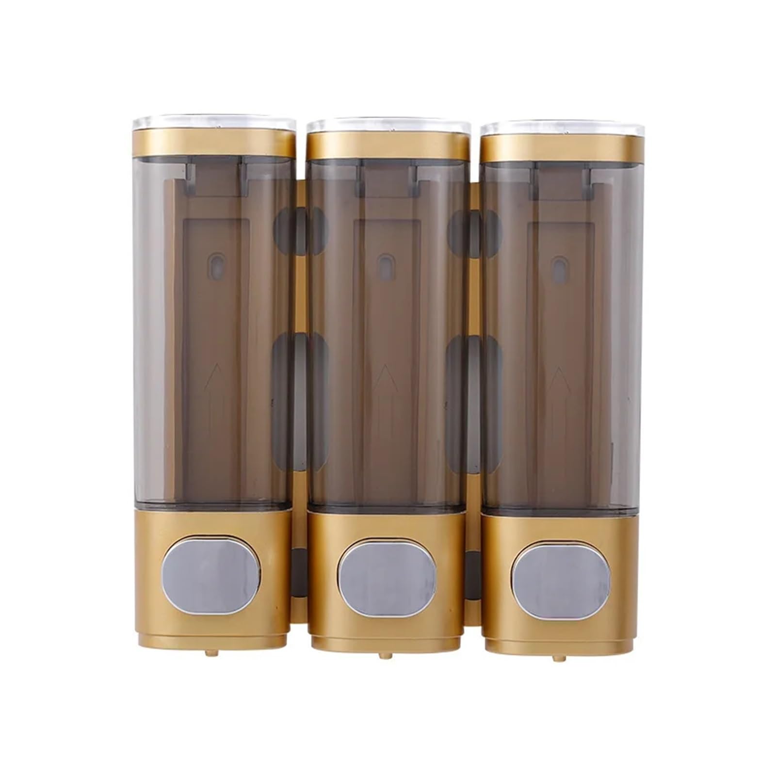 Dispensador de jabón montado en la pared, dispensador de jabón de ducha y champú de 300 ml, accesorios de baño sin taladro, cabezal triple dorado, dispensador montado en la pared