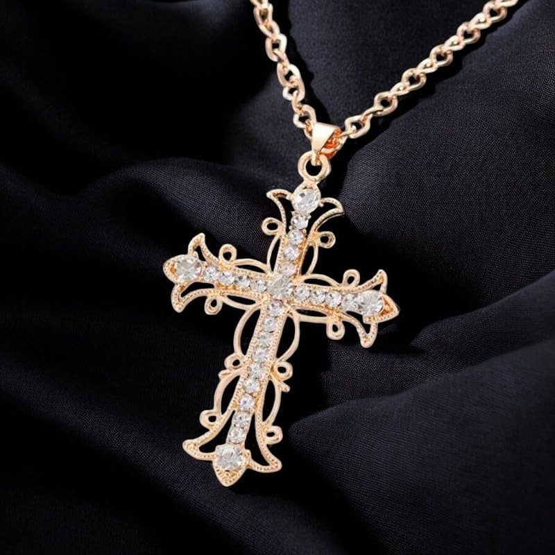 Crystal Zircon Cross Necklace For Women Choker Charm Virgin Mary Pendant Box Chain Female Jewelry Collier Femme - Gold-color - 17.5 inch (box)4