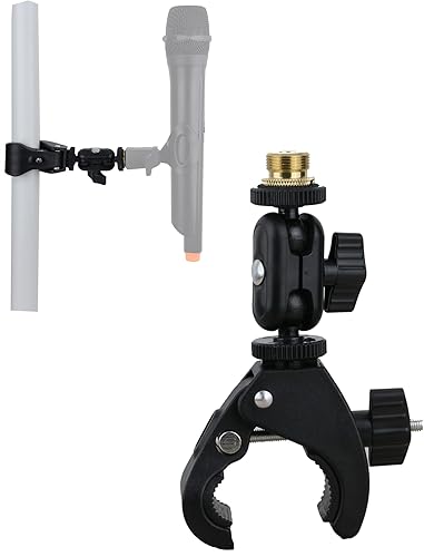 Soporte de micrófono con abrazadera de cangrejo de micrófono con ajuste de cabeza de bola doble tornillo de cobre de 14 a 58 pulgadas, se adapta al
