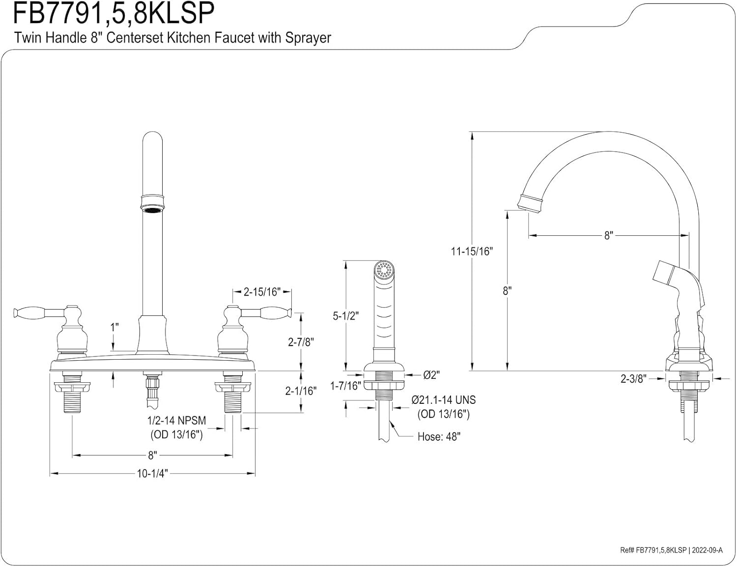 Kingston Brass FB7791KLSP Knight 8-inch Centerset Kitchen Faucet, Chrome