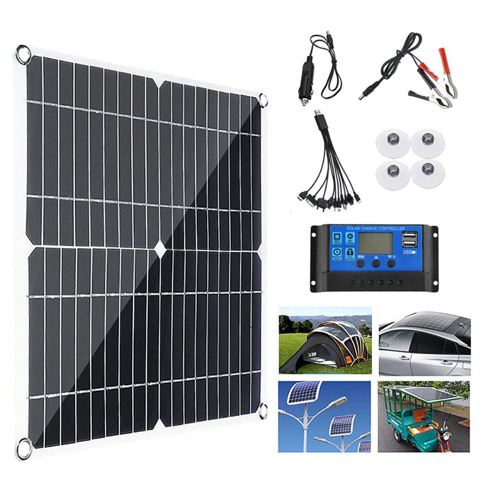 Kit Pannelli Solari 100W 200W 300W 400W con Regolatore di Carica 40A, Modulo Fotovoltaico Pannello Solare Portatile per Ricarica Batteria 12V, per Casa, Campeggio, Escursionismo,100W