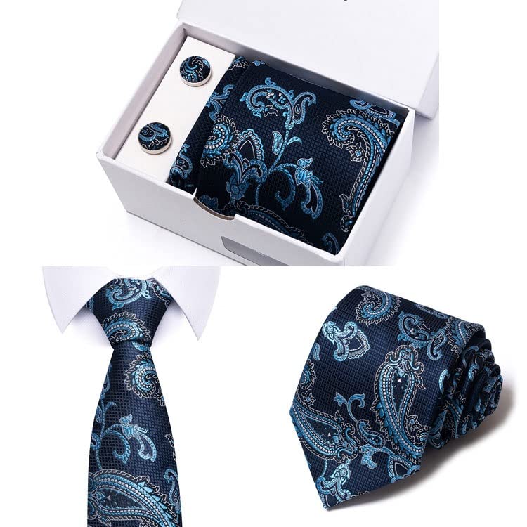 Set corbata de seda con pañuelo y gemelos para hombre miniatura 3