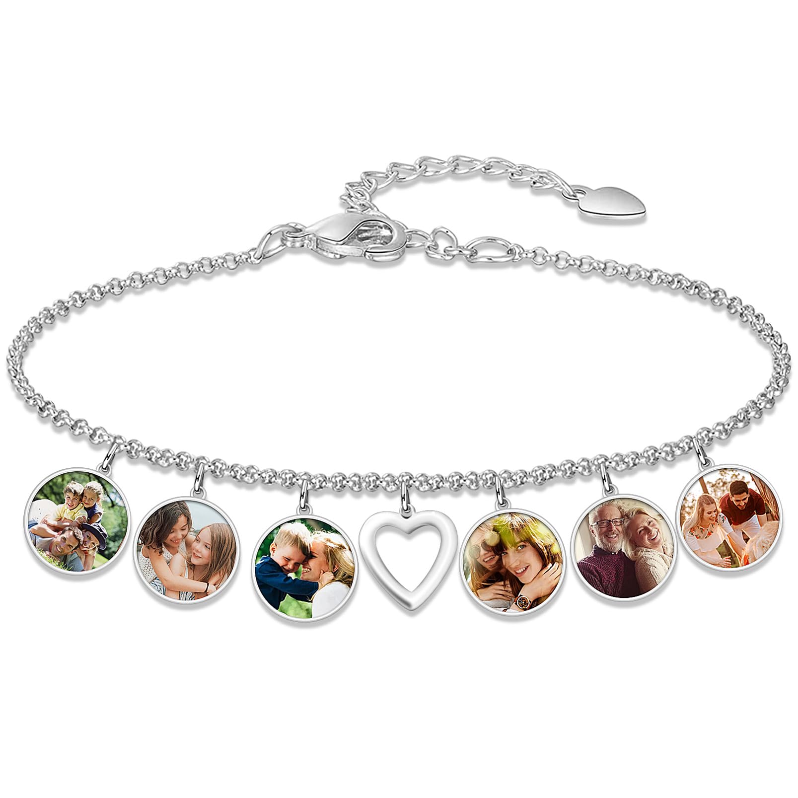 BABOOM Personalized Picture Bracelet for Women Customized 1-7 Photo Bracelets Family Memorial Pictures Bracelet with Name Gift for Mother Wife Friend