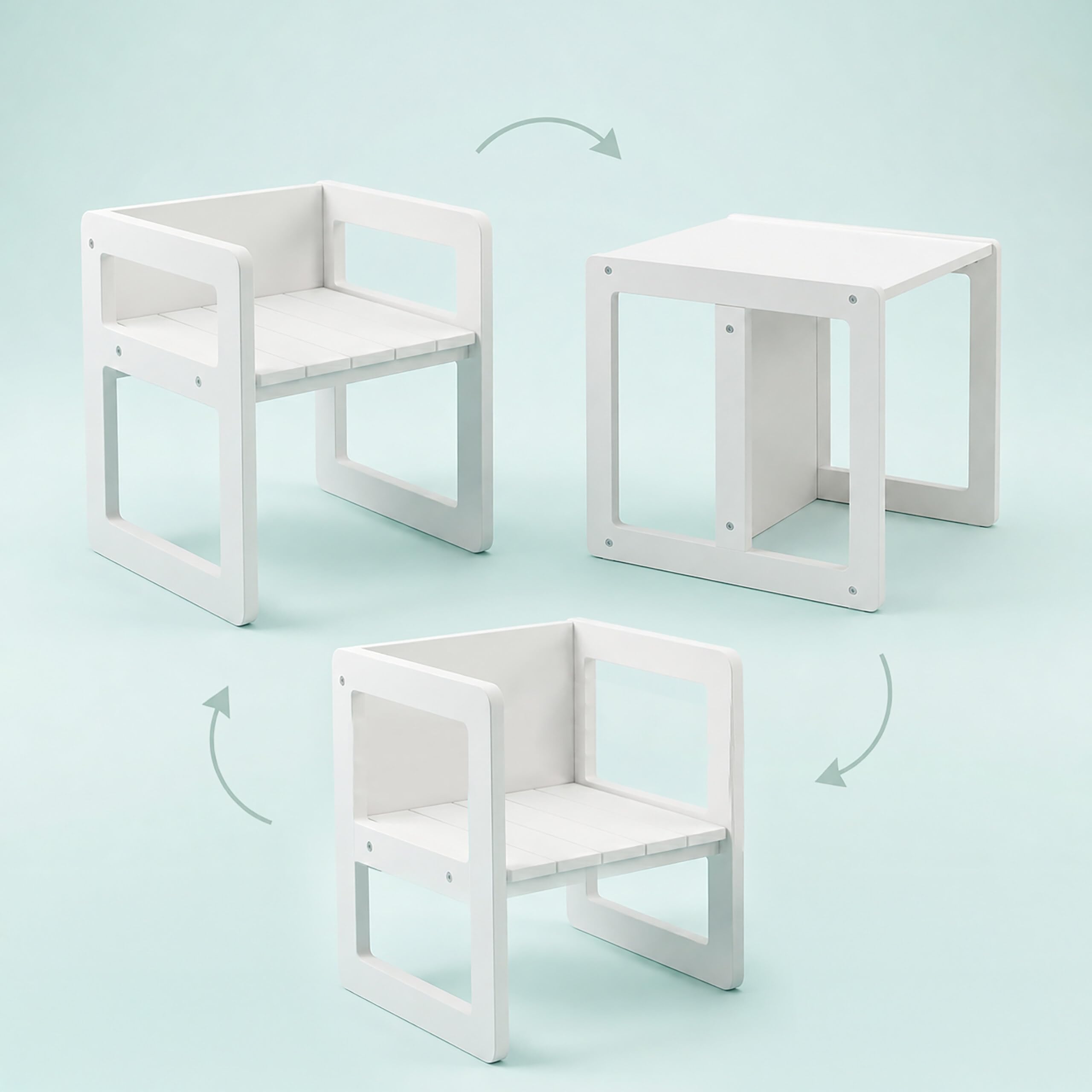 Relaxdays Conjunto Infantil 3 Piezas, 2 sillas, Mesa Convertible en Banco, 2 Alturas, Estilo Montessori, Color Blanco