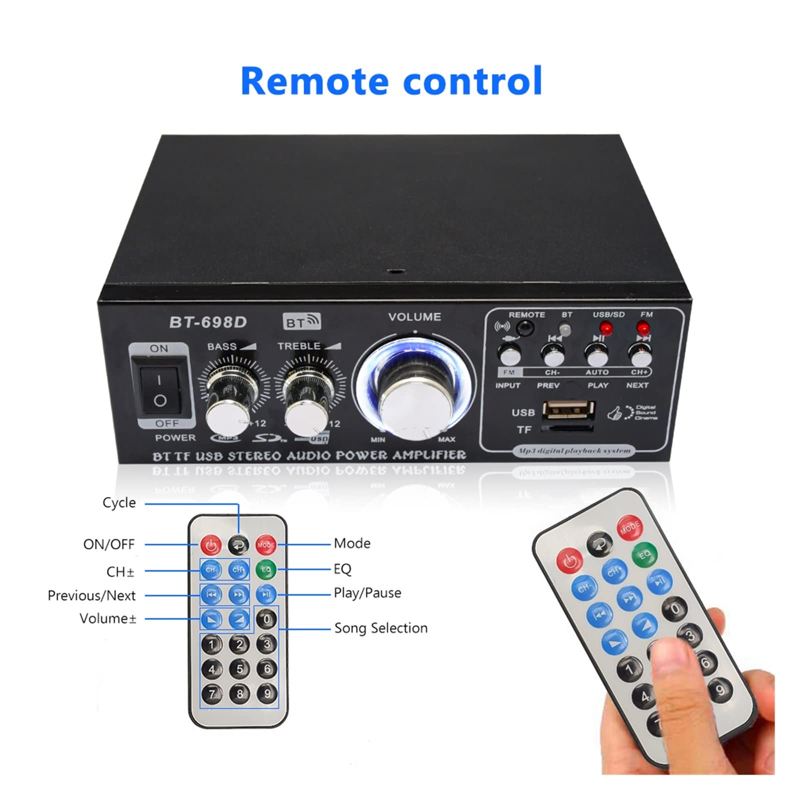 200W + wzmacniacz mocy HIFI wsparcie pilot FM USB SD Treble Bass wzmacniacze kina domowego,Szeroka kompatybilność