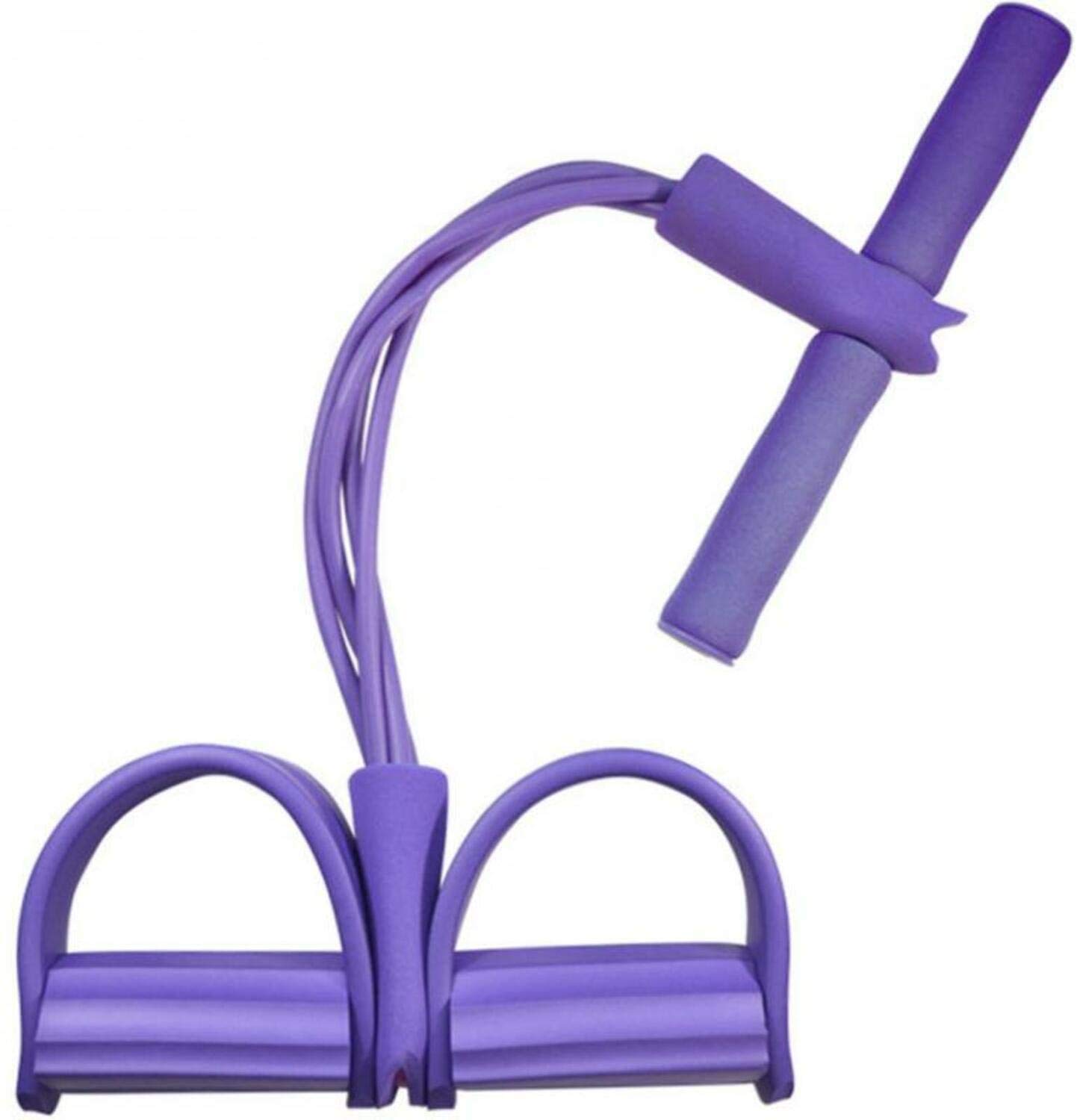 Multifunction Tension Rope Leg Exerciser Sit-up Bodybuilding Expander Elastic Pull Rope Training Equipment, 4-Tube Elastic Sit Up Pull Rope with Foot Pedal Abdominal Exerciser Fitness (Purple)