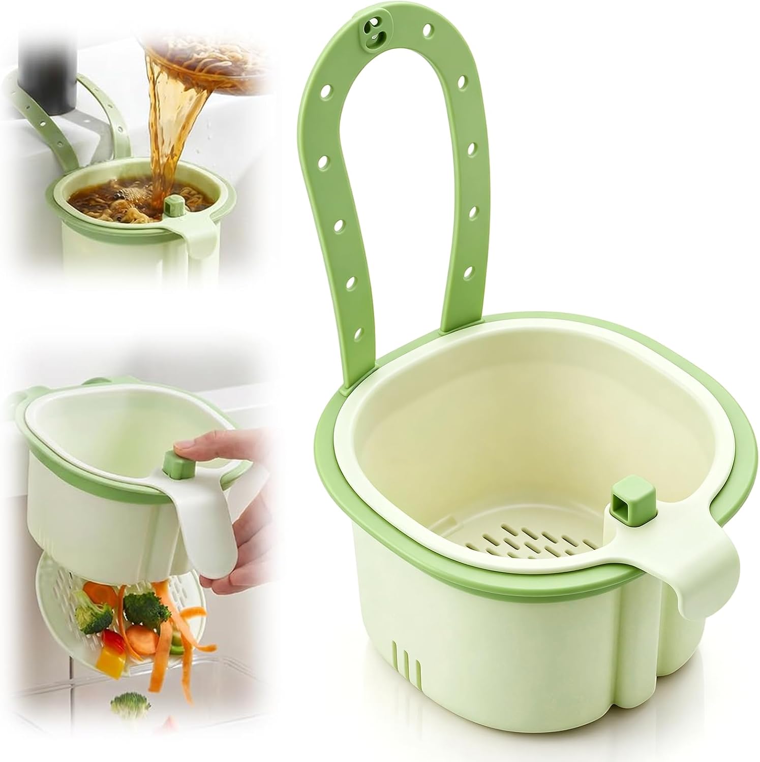 2026 New Hanging Sink Drain Basket for Kitchen, Multifunctional Faucet Hanging Sink Drain Strainer Filter Basket, Self-Cleaning Press Automatic Dumping Kitchen Sink Waste,green